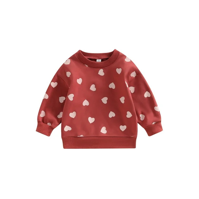 Diconna Toddler Baby Girl Boy Valentines Day Outfit Long Sleeve Heart Print Sweatshirt Shirt Pull... | Walmart (US)