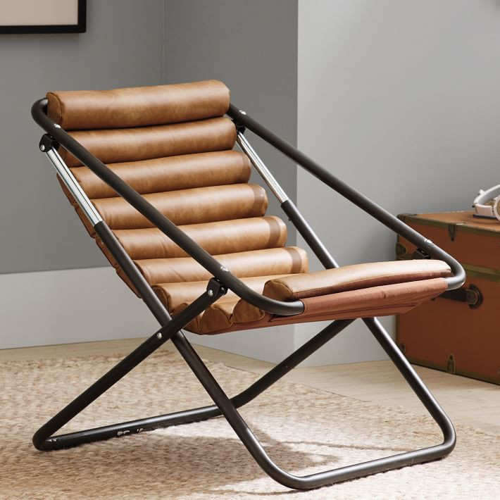 Vegan Leather Caramel Channeled Sling Chair | Pottery Barn Teen