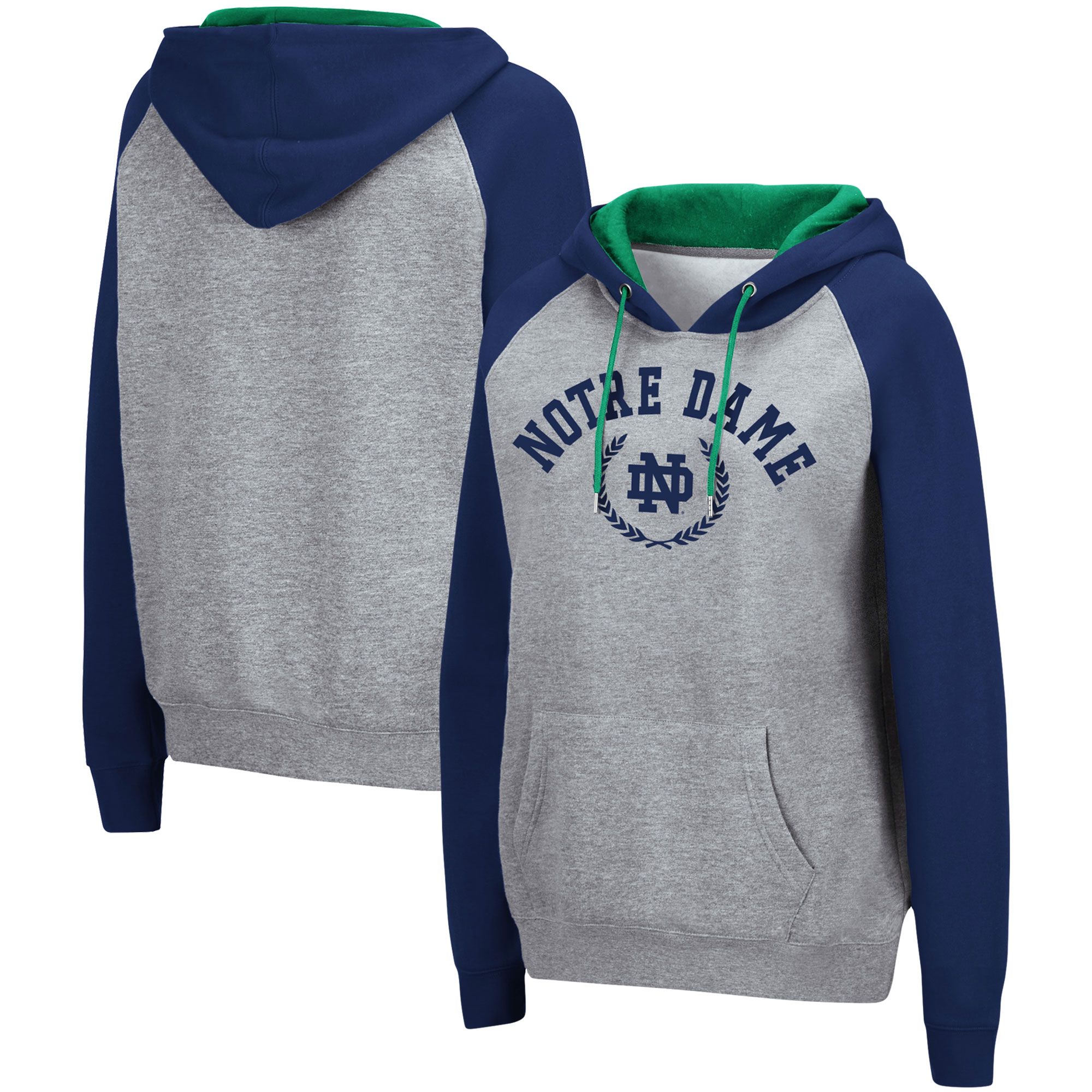 Women's Colosseum Heathered Gray Notre Dame Fighting Irish Contrast Raglan Pullover Hoodie | Fanatics