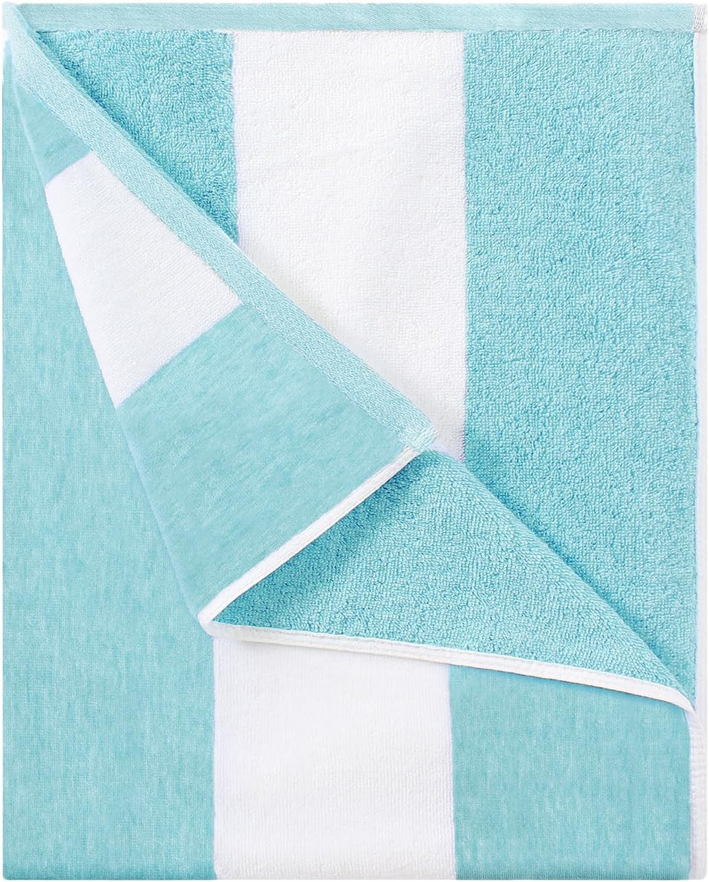 Cotton Oversized Beach Towel - Large 70 x 35 Inch Pool Towel, Turquoise Striped Quick Dry Swimmin... | Amazon (US)