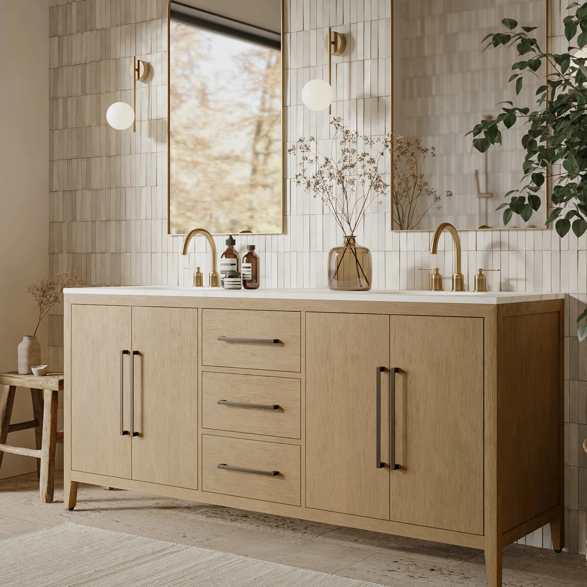 Alsup 72'' Double Bathroom Vanity with Quartz Top | Wayfair North America