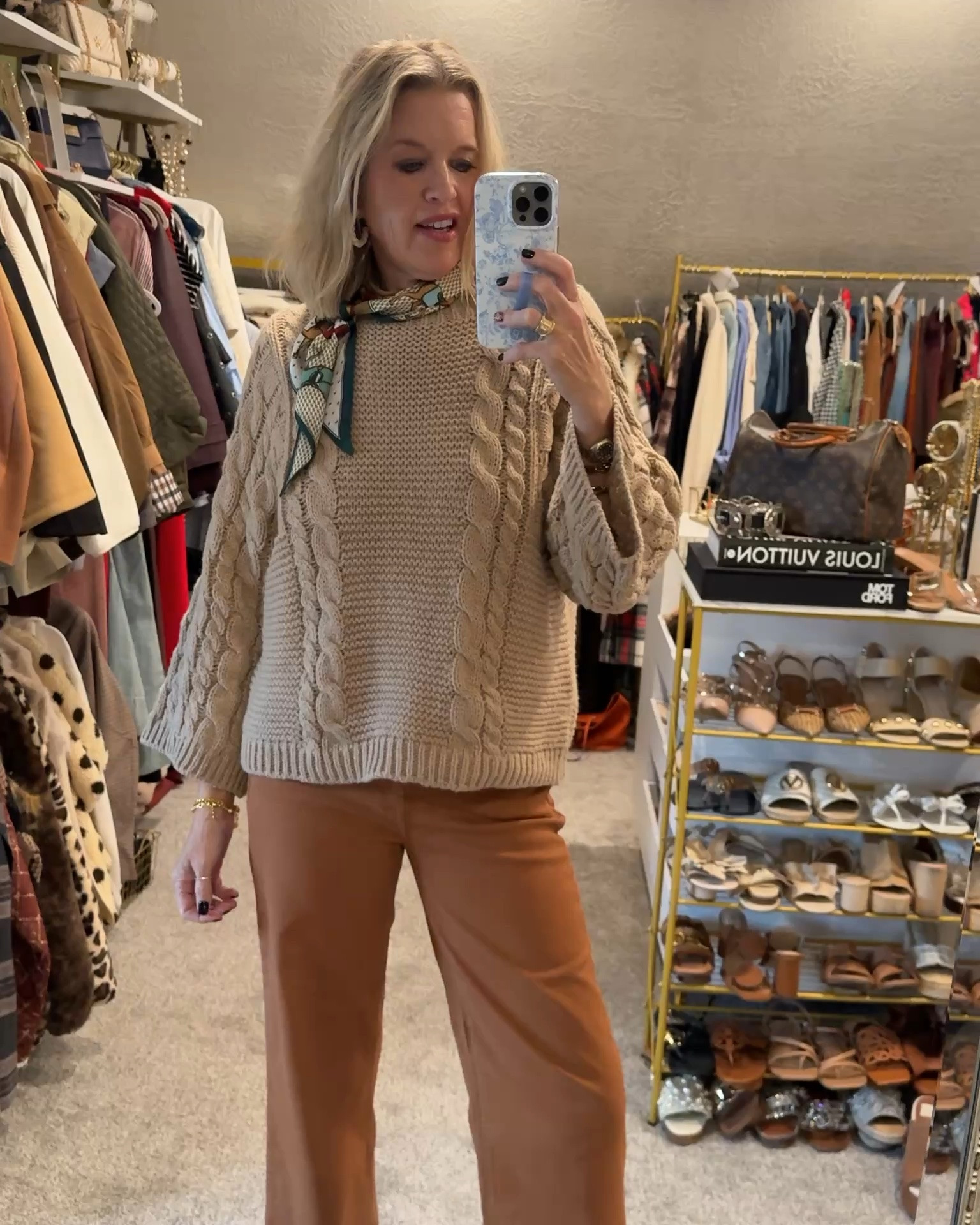 Fall outfit of the day🍁🍂
Mixing something old with something’s new✔️

New - affordable find.. this amazing free people  inspired   Knit sweater with wide sleeve 
It’s over sized I got a small . 
Comes in several colors

Hudson wax coated wide leg cropped kick  tts in a 27 
I’ll link similar, as these come in and out of stock 

Affordable horse detail satin scarf

Cecilia NY suede studd boots 

Julie Vos jewelry