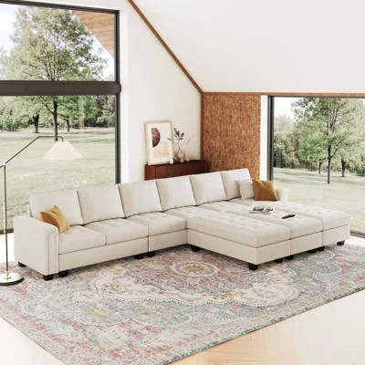 Shavera 7 - Piece Oversized 154.2'' Wide U Shaped L Shaped Velvet Sectional Sofa Living Room Couch Modular Sofa with Storage Ottomans | Wayfair North America