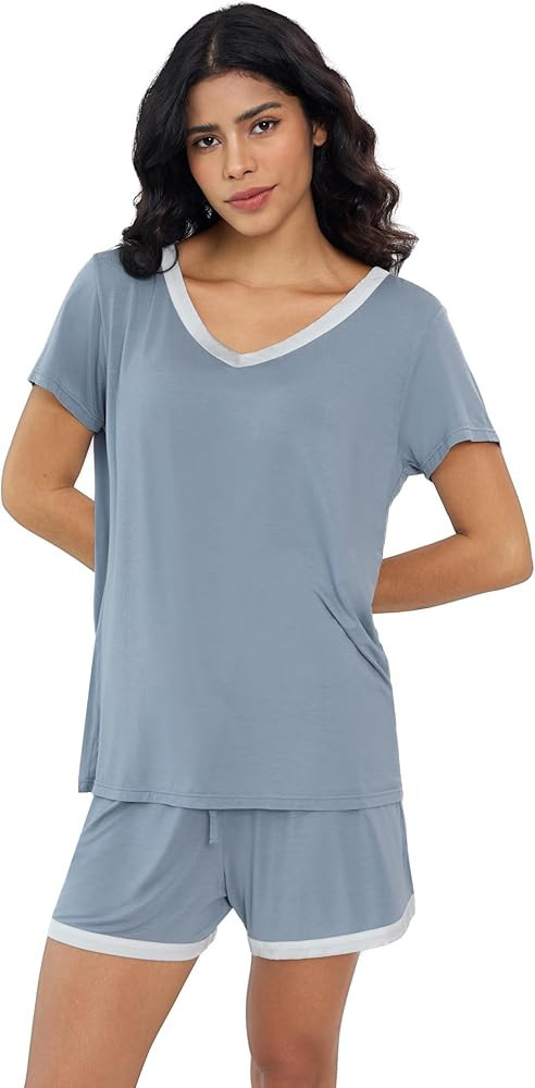 Joyaria Women Bamboo Viscose Super Soft Comfy Summer Thin Cooling Lightweight Short Sleeve V Neck... | Amazon (US)