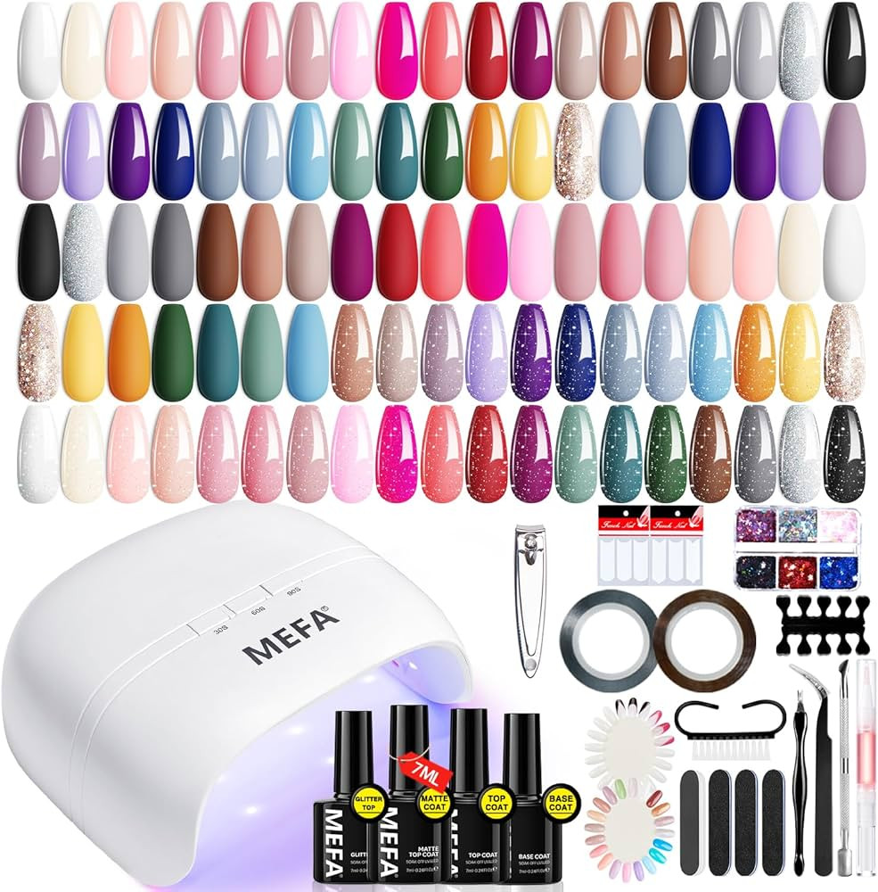 MEFA 60 Pcs Gel Nail Polish Kit with U V Light, 32 Colors All Seasons Nude Gel Nail Polish Set wi... | Amazon (US)