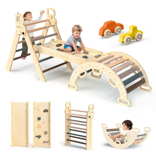 BlueWood Pikler Triangle Set 7in1 Foldable Baby Climbing Toys Wooden Montessori Climbing Set with... | Amazon (US)