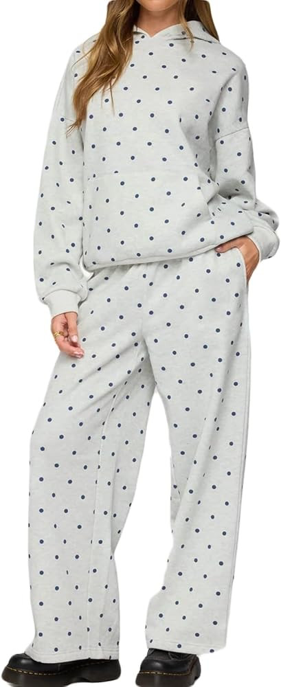 Polka Dot 2 Piece Outfits Women Long Sleeve Oversized Hoodie Sweatpants Set Preppy Aesthetic Y2k ... | Amazon (US)