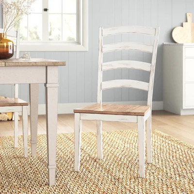 Wilkey Solid Wood Ladder Back Side Chair in Distressed White | Wayfair North America