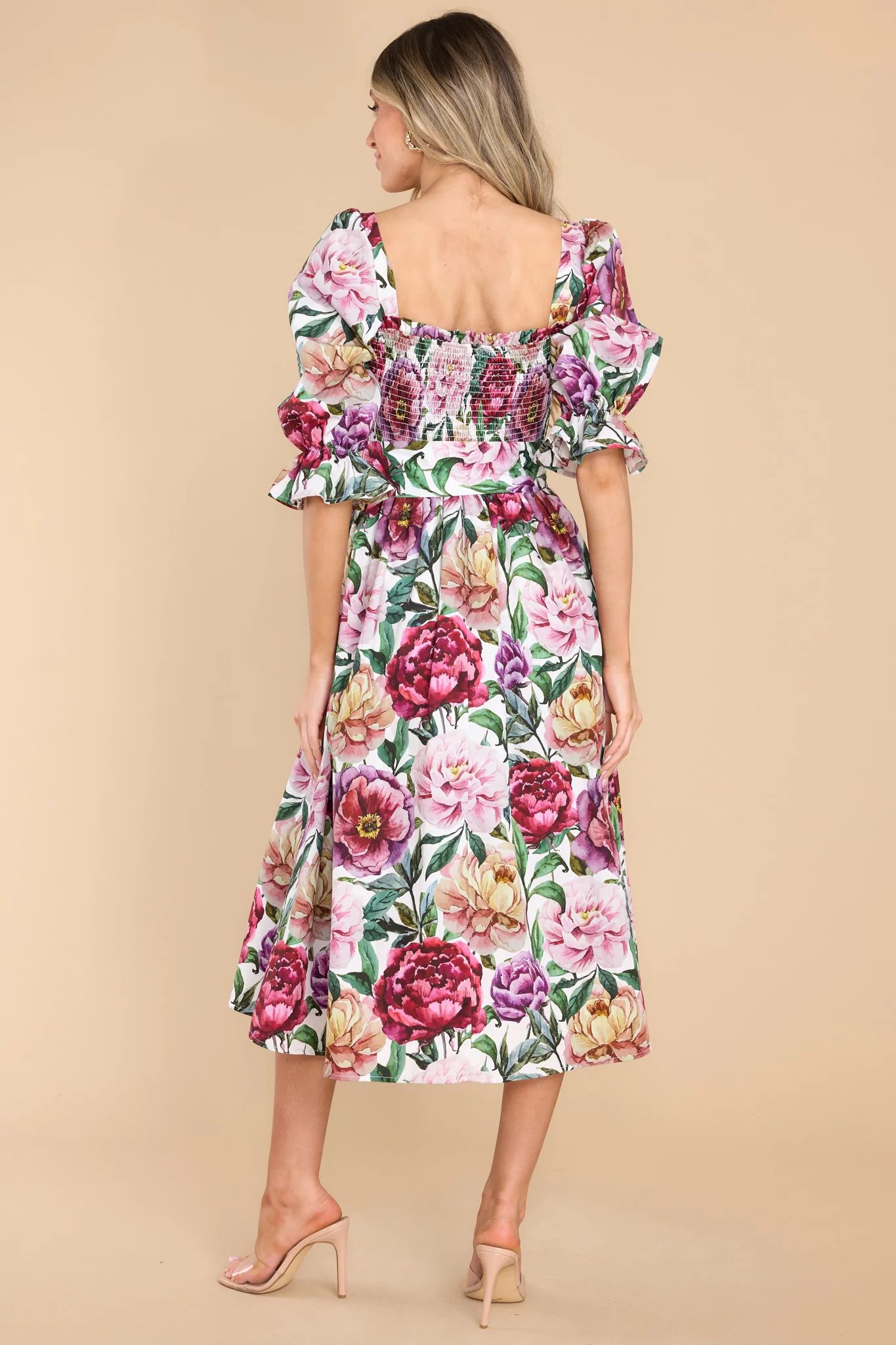 Blossom Babe Ivory Floral Print Midi Dress | Red Dress 