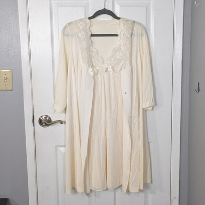 Vintage 1960s Shadowline Ivory Peignoir Robe & Slip Lace Trim Chiffon Set Size S  | eBay | eBay US