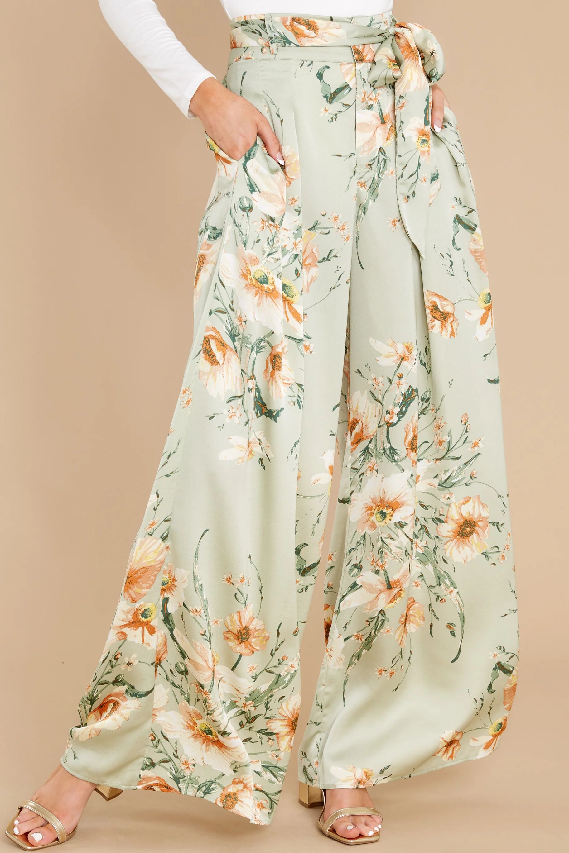 Calm And Collected Sage Floral Print Pants | Red Dress 