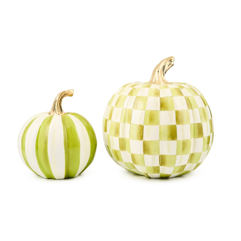 Classic Moss Stripe Small & Check Medium Pumpkin Set | MacKenzie-Childs