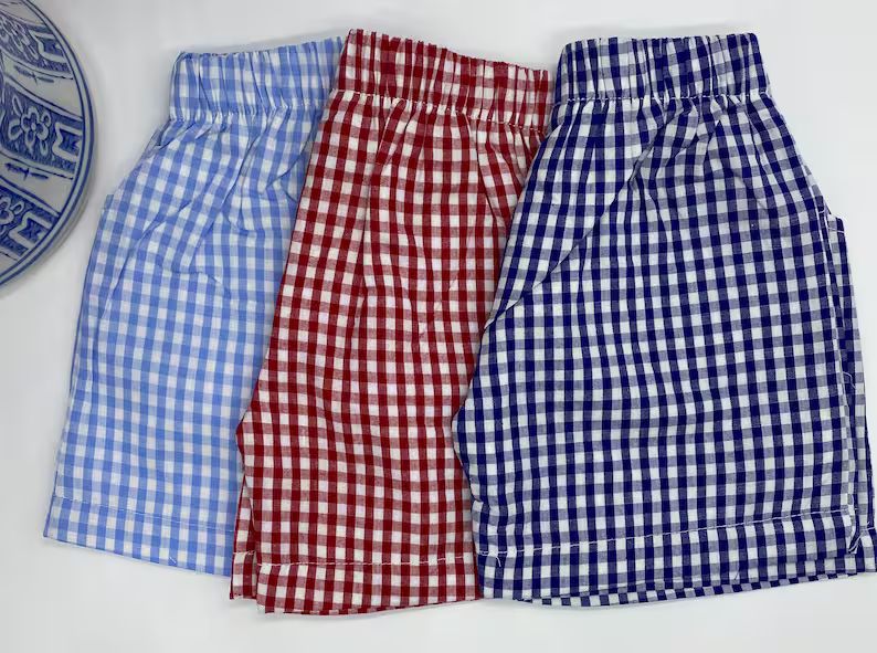 Boys Blue Gingham Shorts Boutique Quality Cotton 6m 12m 18 | Etsy | Etsy (US)