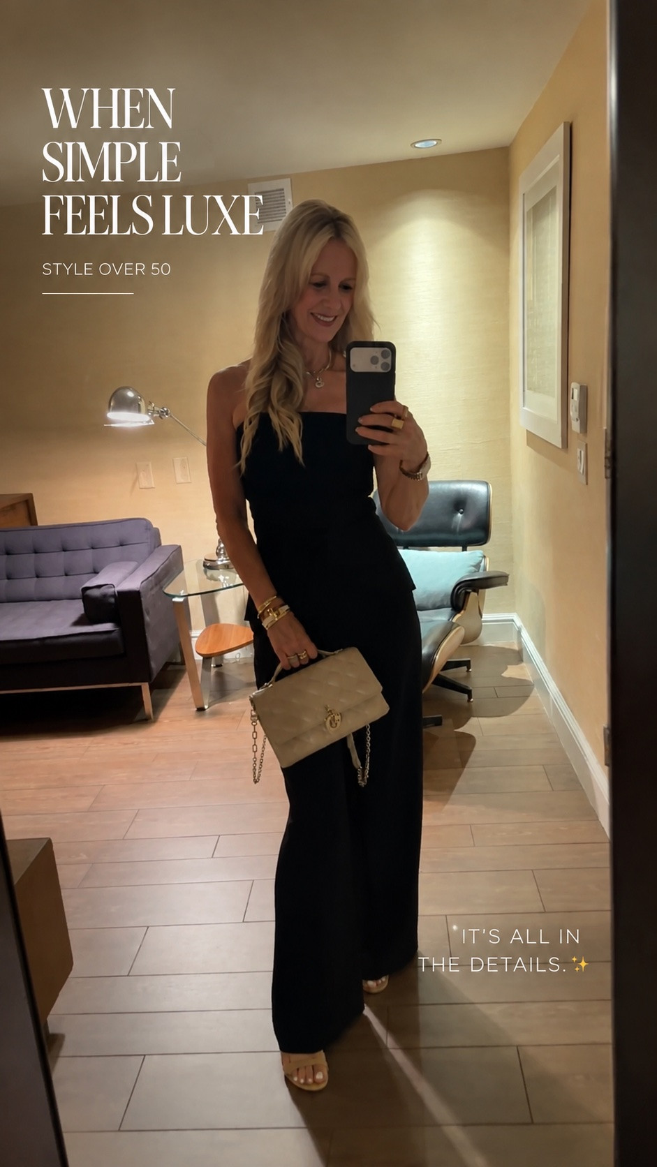When simple feels luxe.  A great black look + gold details + a neutral bag = effortless chic. Proof you don’t need complicated to make a statement.

#LTKdayinmylife #LTKOver40 #LTKTravel
