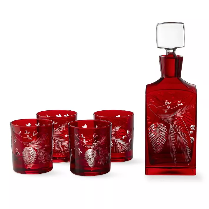 Red Pinecone Cut Glassware Collection