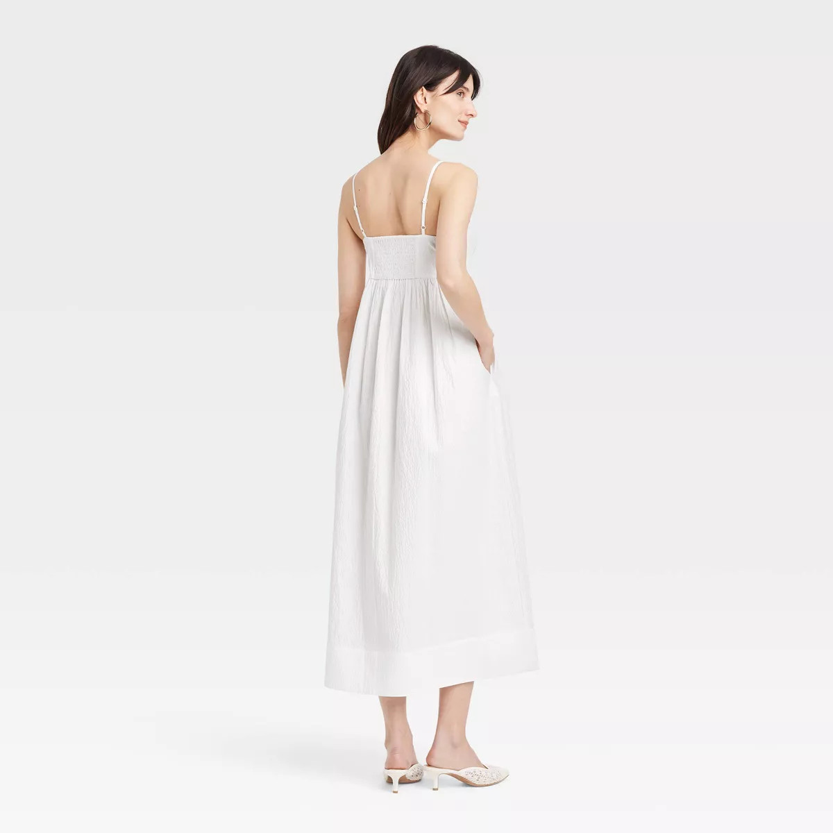 Women's Seersucker Maxi A-Line Dress - A New Day™ White M: Cotton Blend, Adjustable Straps, V N... | Target
