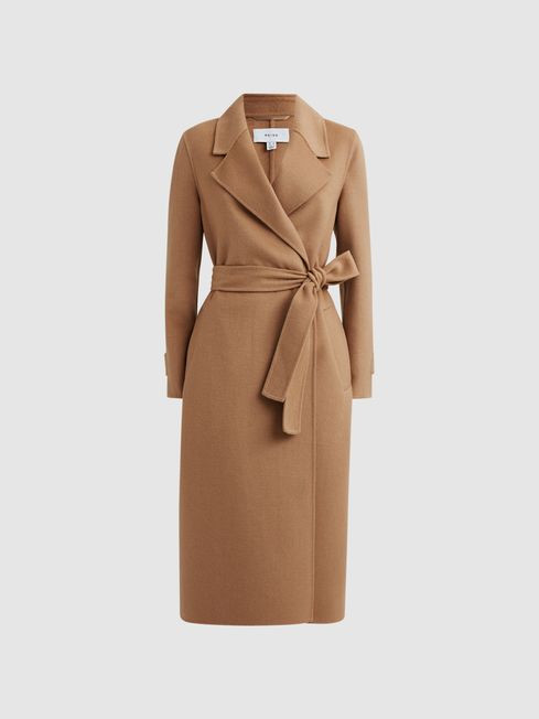 Reiss Camel Emile Wool Belted Blindseam Coat | Reiss UK
