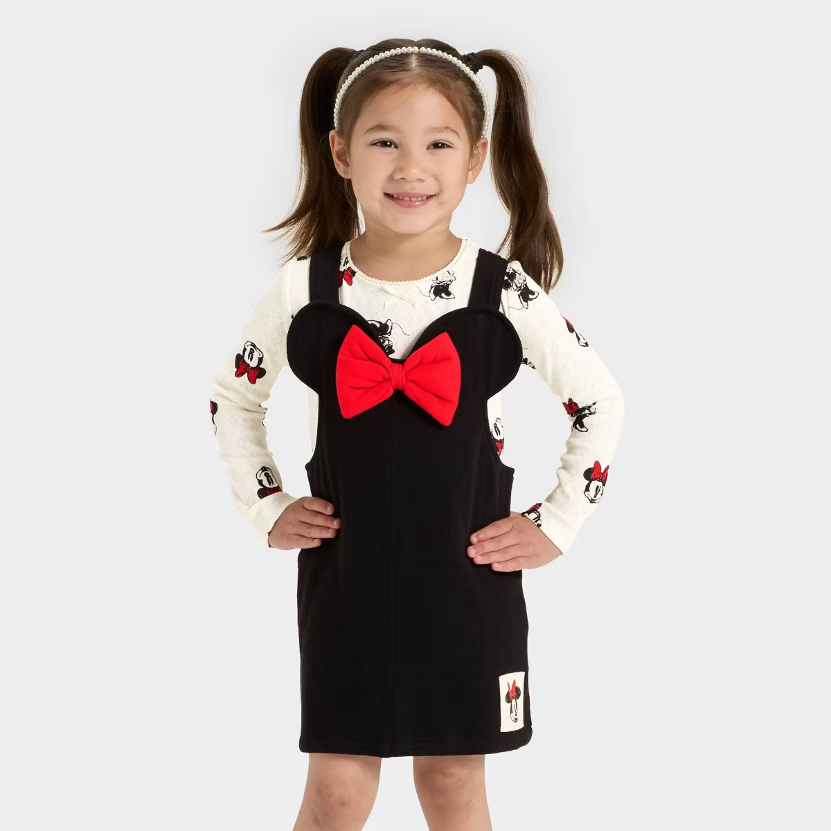 Toddler Girls' 2pc Disney Minnie Mouse Top and Knit Denim Dress Set - Ivory/Black | Target