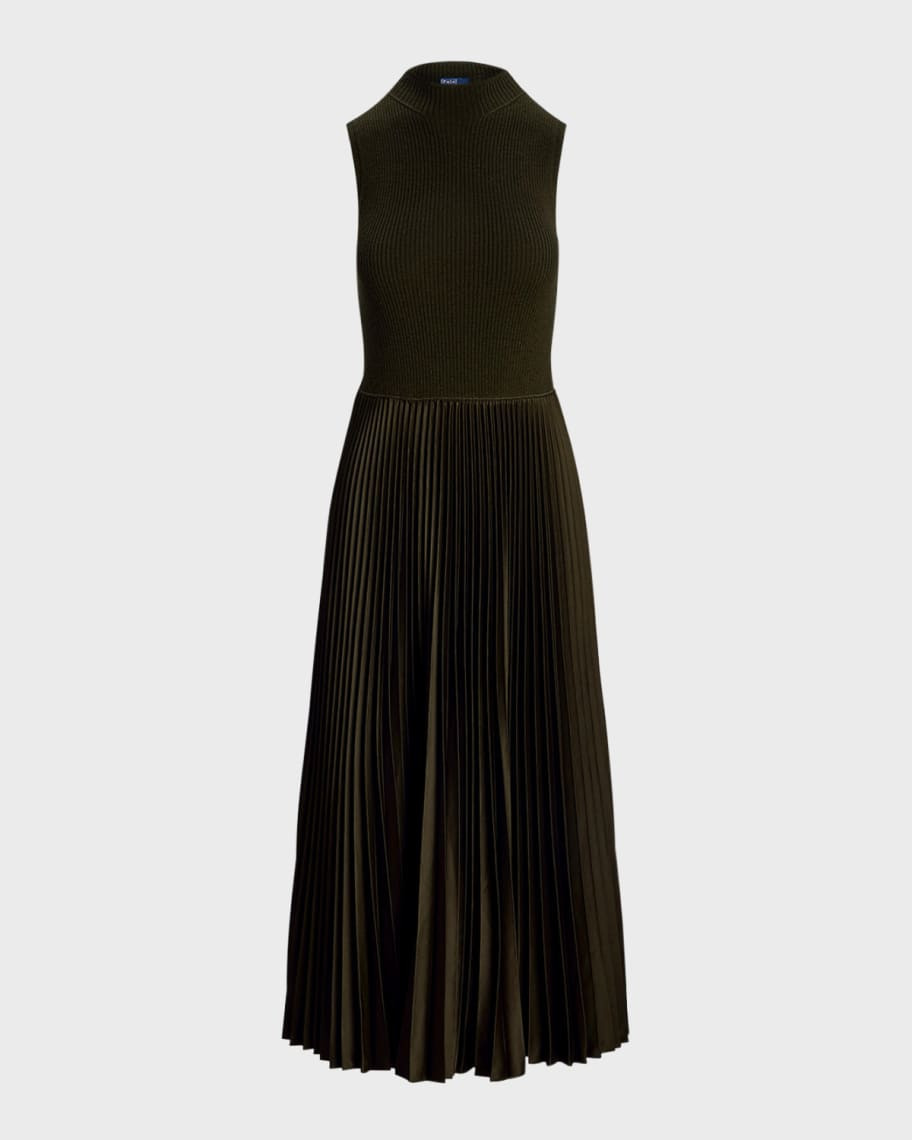 Polo Ralph Lauren Pleated Sleeveless Mockneck Dress | Neiman Marcus