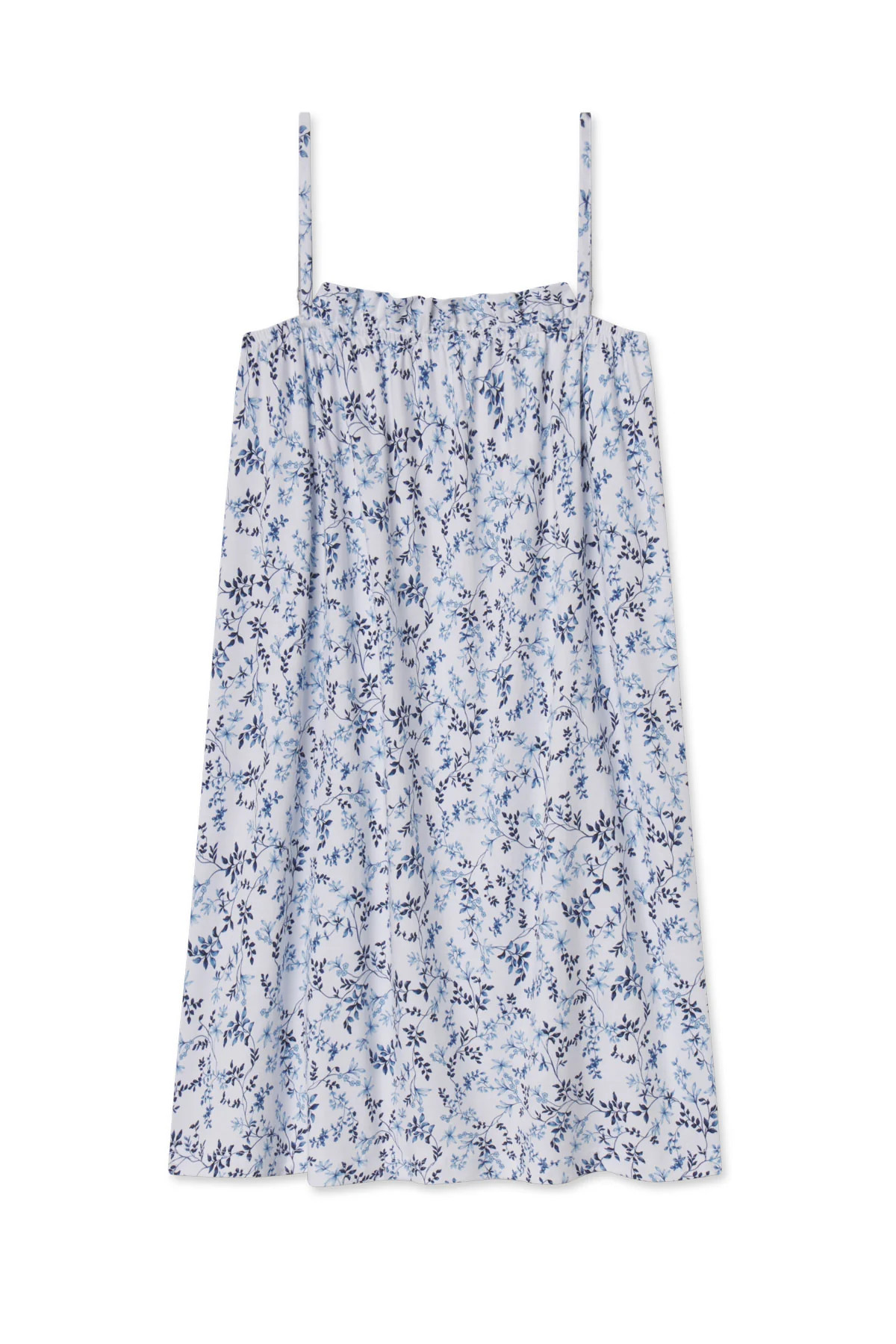 Pima Ruffle Nightgown in Serene Blue Botanical Vines | Lake Pajamas