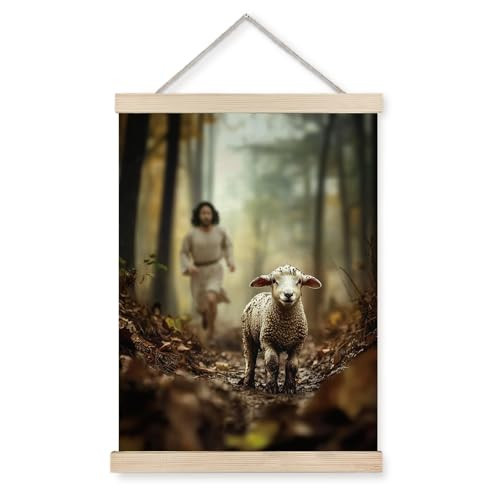 Pleonox Christian He Left the 99 to Rescue Me Lamb Jesus Wall Art Poster Hanger Framed, Jesus Bible Verse Wall Art Decor, Religious Christian Home Room Decor, 12x16 Inch | Amazon (US)