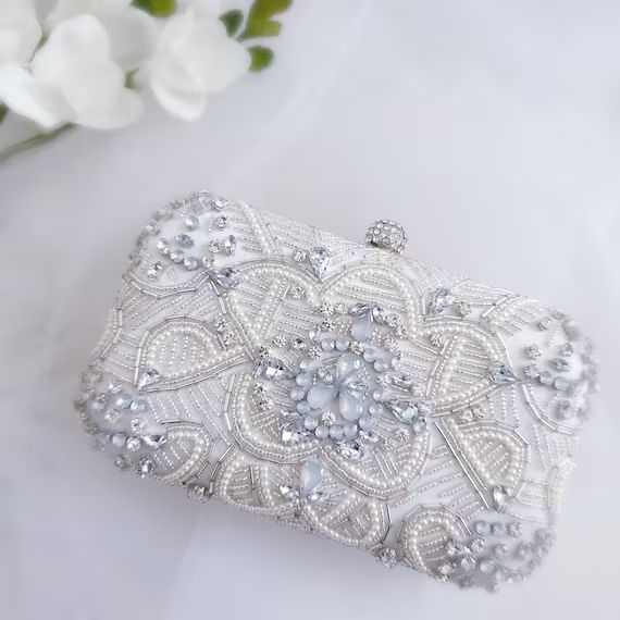 Something Blue Opal Beaded Bridal Wedding Clutch White | Etsy | Etsy (US)