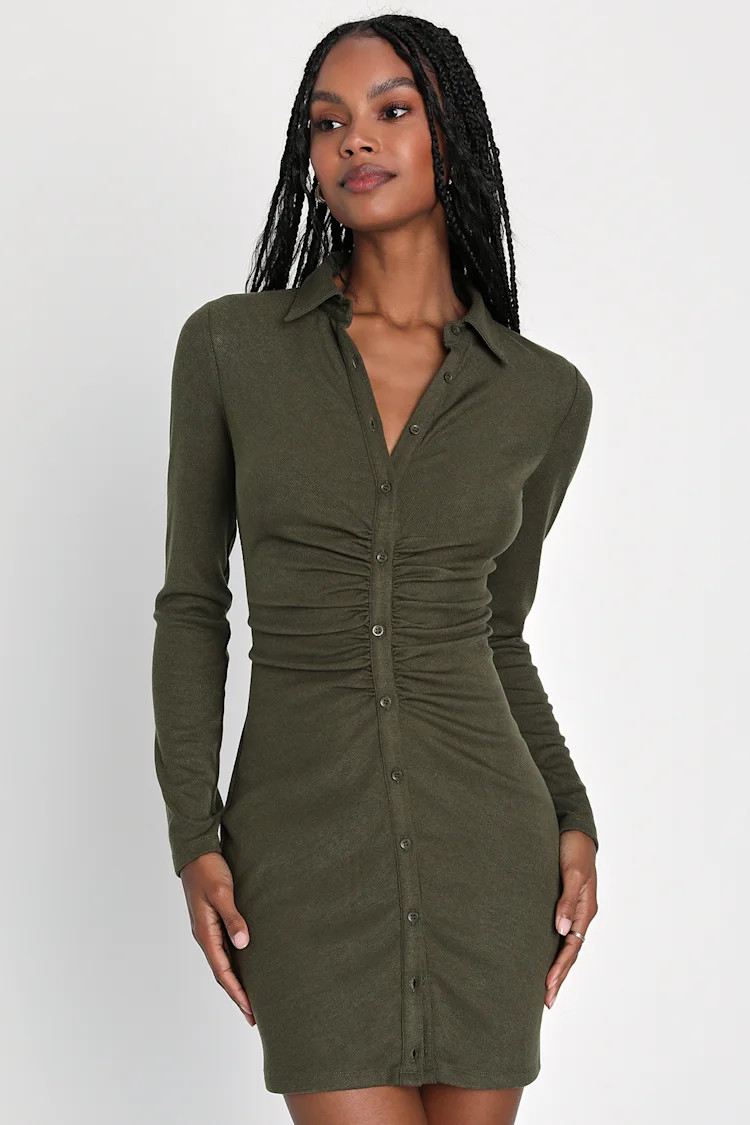A Little Prep Olive Green Button-Up Bodycon Mini Dress | Lulus (US)