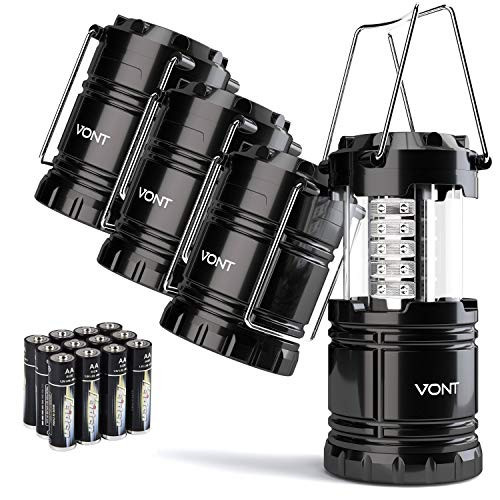 Vont 4 Pack LED Camping Lantern, LED Lanterns, Suitable Survival Kits for Hurricane, Emergency Light for Storm, Outages, Outdoor Portable Lanterns, Black, Collapsible, (Batteries Included) | Amazon (US)
