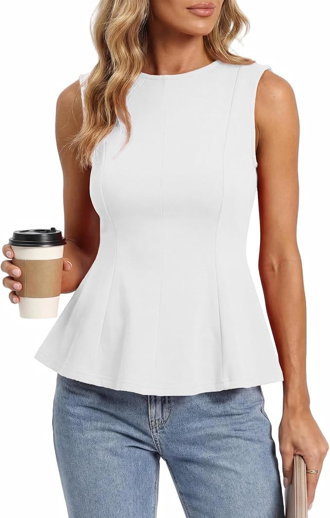 BTFBM Womens Summer Tops 2026 Business Casual Outfits Crew Neck Sleeveless Shirts Slim Fit Peplum... | Amazon (US)
