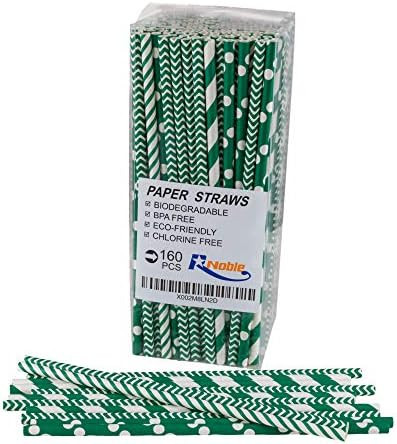 [160pcs] [Green] Biodegradable Party Paper Drinking Straws - Durable & Eco-Friendly | Amazon (US)