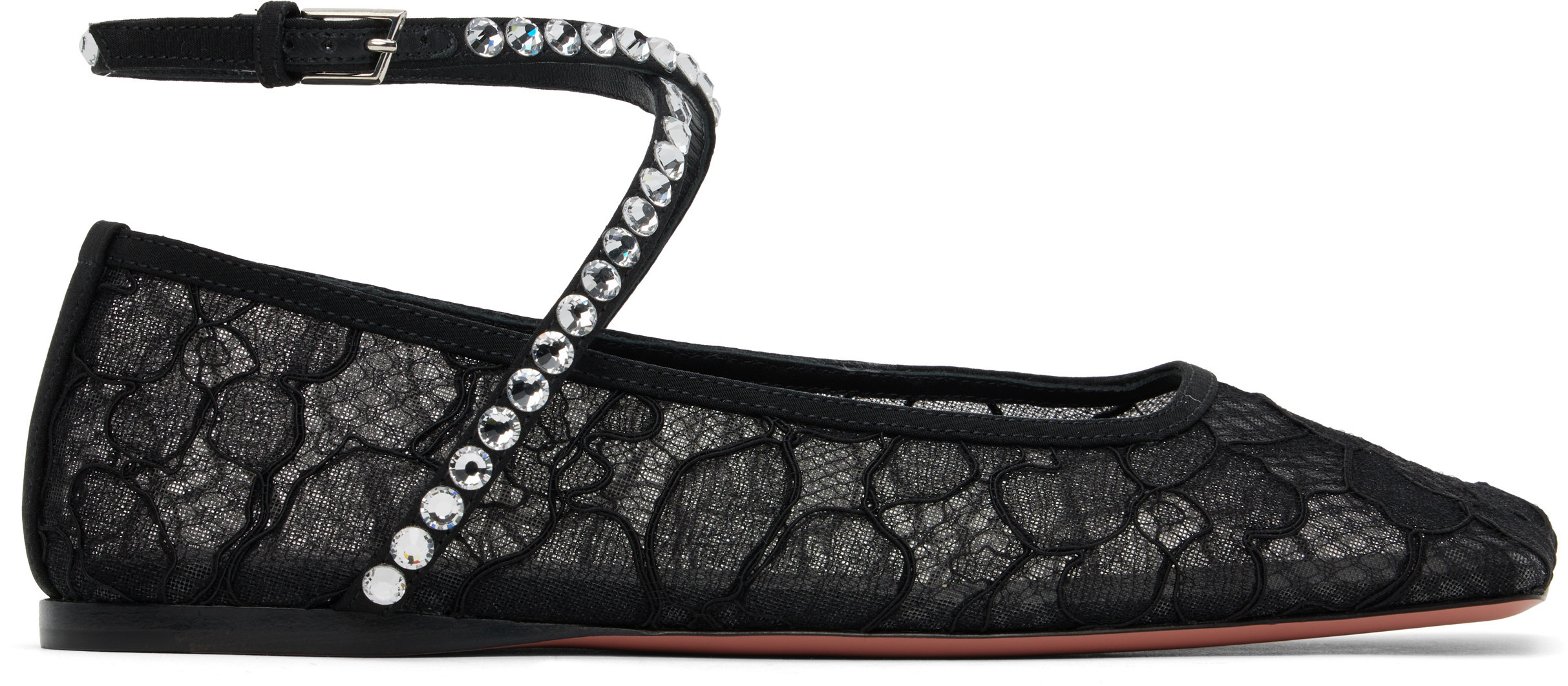 Amina Muaddi Black Ane Lace Ballerina Flats | SSENSE