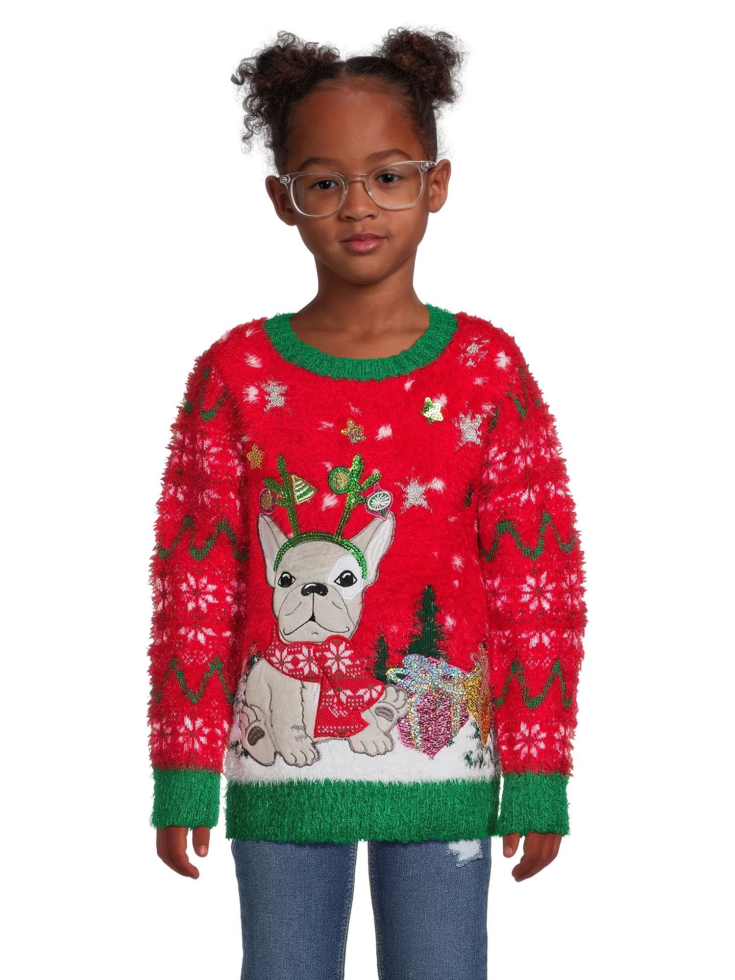 Holiday Time Girls Long Sleeve Christmas Sweater, Sizes 4-18 & Plus | Walmart (US)
