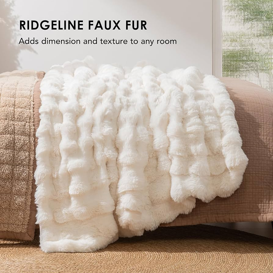 EVERGRACE Ultra Soft Luxury Fluffy Ridgeline Faux Rabbit Fur Throw Blanket, Thick Warm Bubble Thr... | Amazon (US)