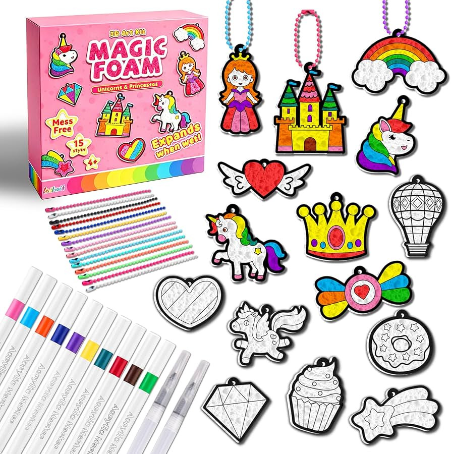 Magic Foam 3D Art Kit-15pcs Unicorns & Princesses Keychain Making kit, Mess-Free Arts & Crafts fo... | Amazon (US)