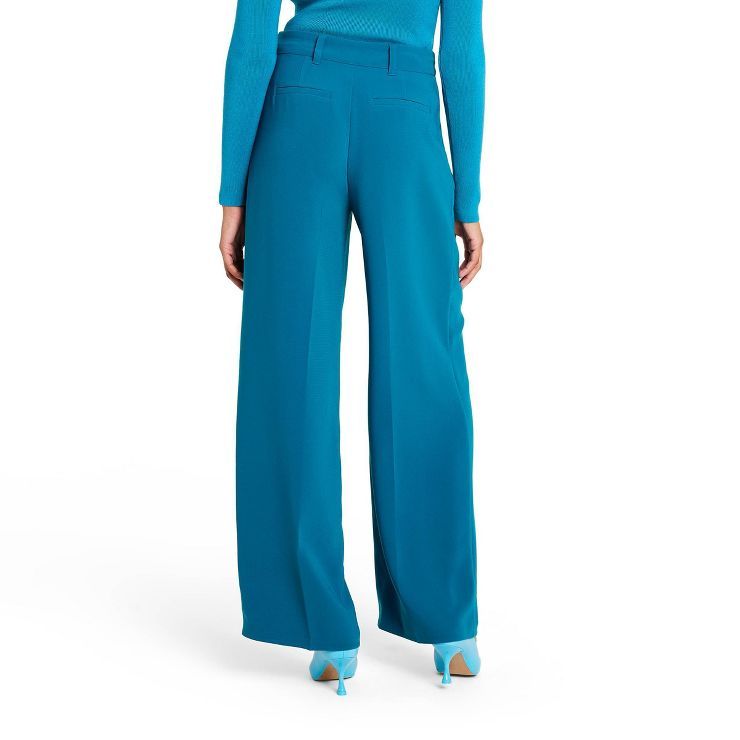 Women's High-Waist Wide Leg Tailored Trousers - Sergio Hudson x Target Teal | Target