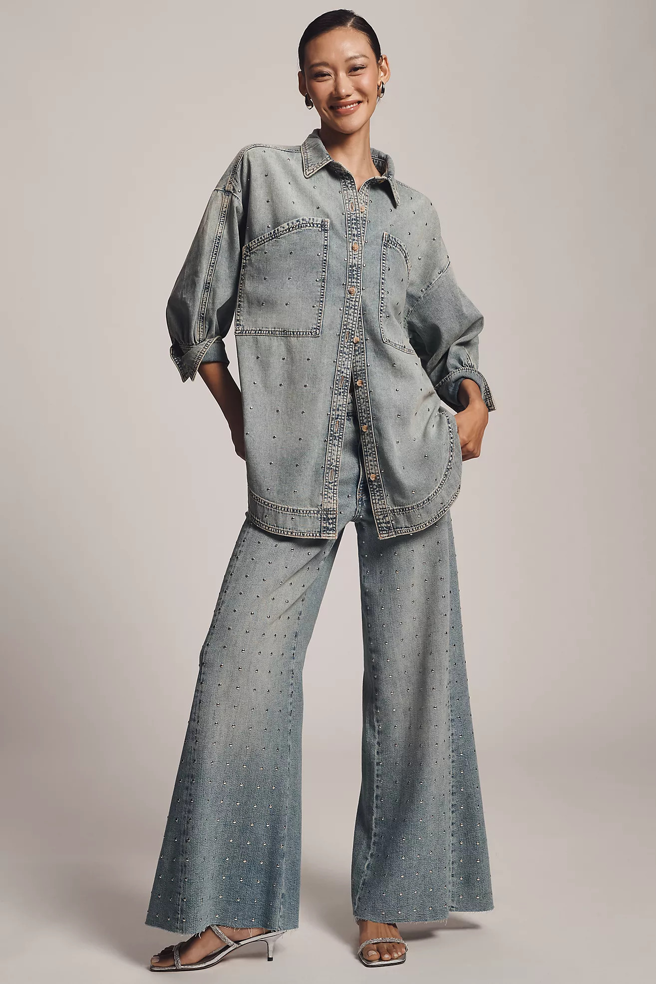 The Adi Mid-Rise Studded Flare Jeans by Pilcro | Anthropologie (US)