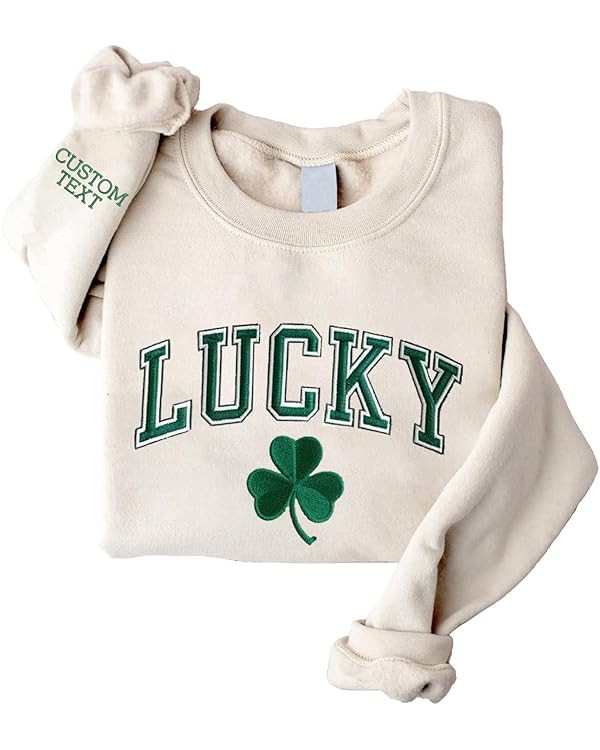 NAZENTI Personalized Embroidered St. Patricks Day Sweatshirt, Lucky Unisex Crewneck, Simple Holid... | Amazon (US)