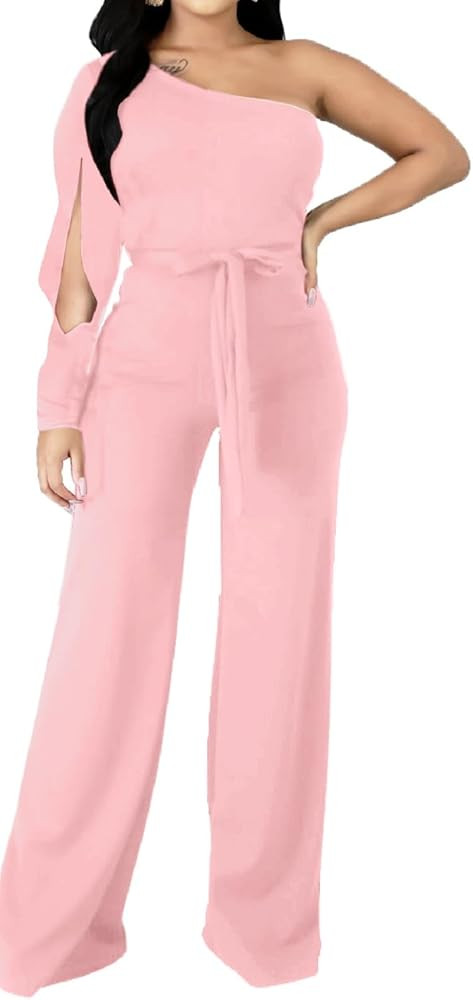 CuteCherry Women Elegant Jumpsuits For Elegant One Sleeve Sexy Straight Long Pants Rompers With P... | Amazon (US)
