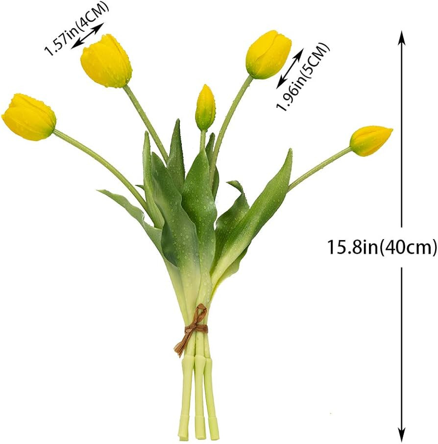 DUYONE 15pcs Artificial Tulips Flowers, Latex Bouquet, Fake Tulips for Office Wedding Party Home ... | Amazon (US)