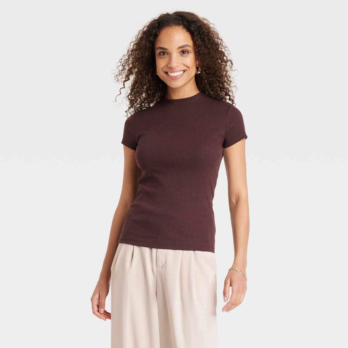 Women's Slim Fit Short Sleeve Ribbed T-Shirt - A New Day™ | Target