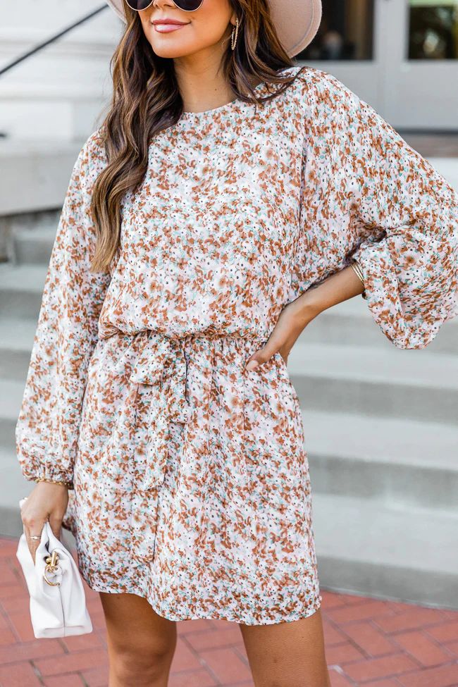 Forever After All Brown Floral Belted Dress | Pink Lily