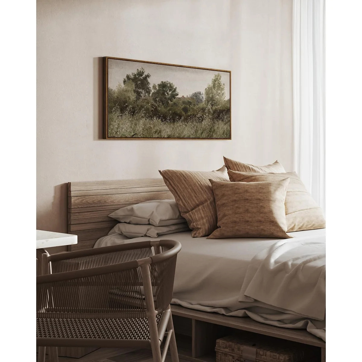Framed Canvas Wall Art, Grassland Landscape Print, Farmhouse Vintage Style, 20x40in, Living Room,... | Wayfair North America
