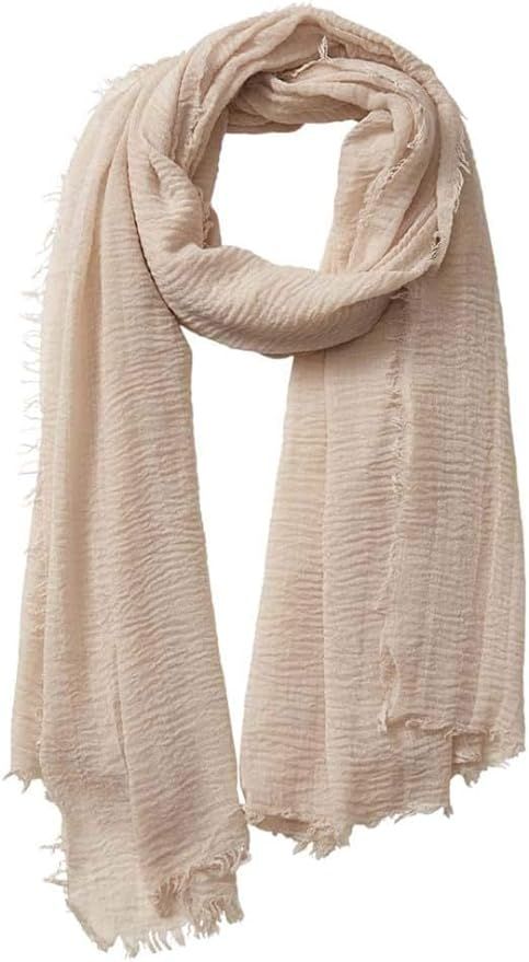 Cotton Blend Crinkle Vintage Soft Scarf with Fringed Edges,linen scarf,shawl,travel scarf | Amazon (US)
