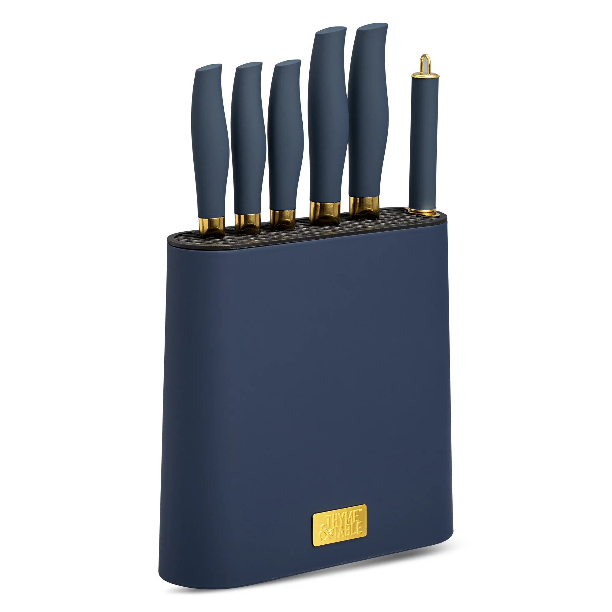 Thyme & Table 7-Piece Slim Block Knife Set with Gold Blades and Blue Block | Walmart (US)