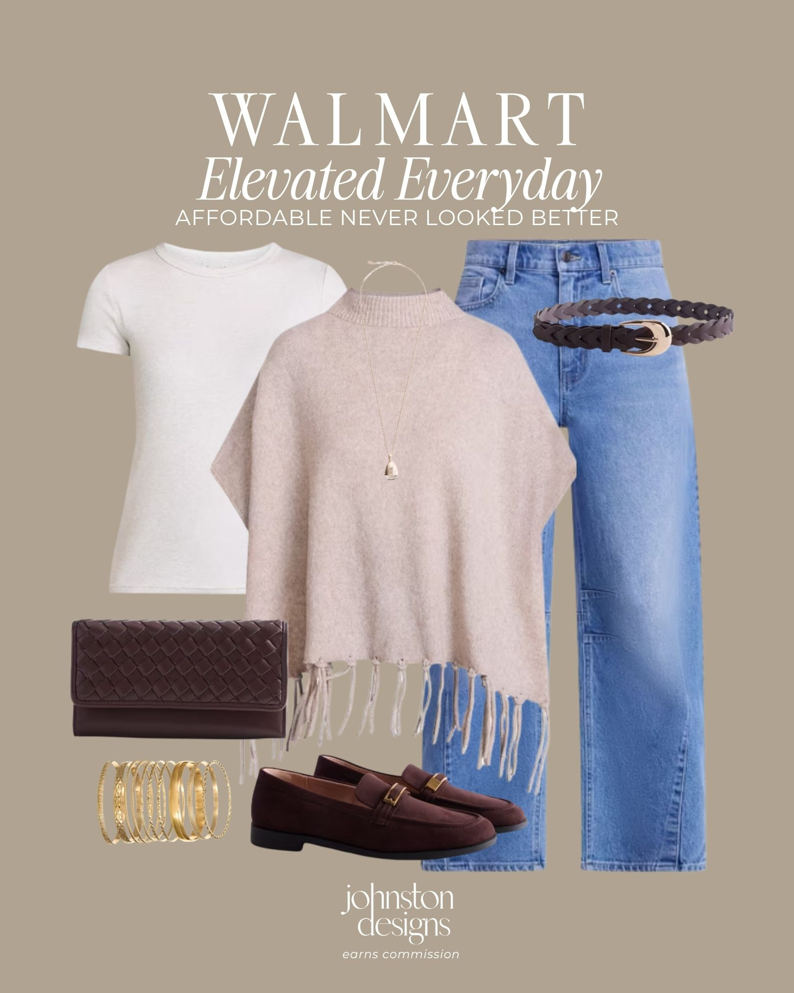 Everyday basics, styled a little extra. 🤎 A fringe poncho layered over a white tee with wide leg jeans and brown loafers makes such an easy fall look. Add a braided belt, woven clutch, and gold jewelry to pull it all together—these finds are from Walmart!

Walmart outfit, Scenario new arrivals, Free Assembly, neutral fall outfit, fringe poncho, beige sweater poncho, white layering tee, light wash wide leg jeans, brown loafers, braided belt, woven clutch, gold bangles, pendant necklace, casual chic outfit, fall capsule wardrobe

#ponchostyle #widelegjeans #loafers #neutraloutfit #casualchic #falllayers #walmartoutfit #capsulewardrobe #elevatedbasics 

 #LTKootd #LTKSeasonal