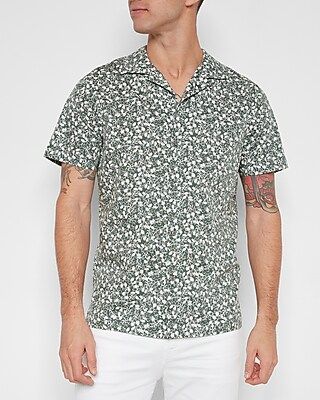 Slim Floral Stretch Cotton Short Sleeve Shirt | Express