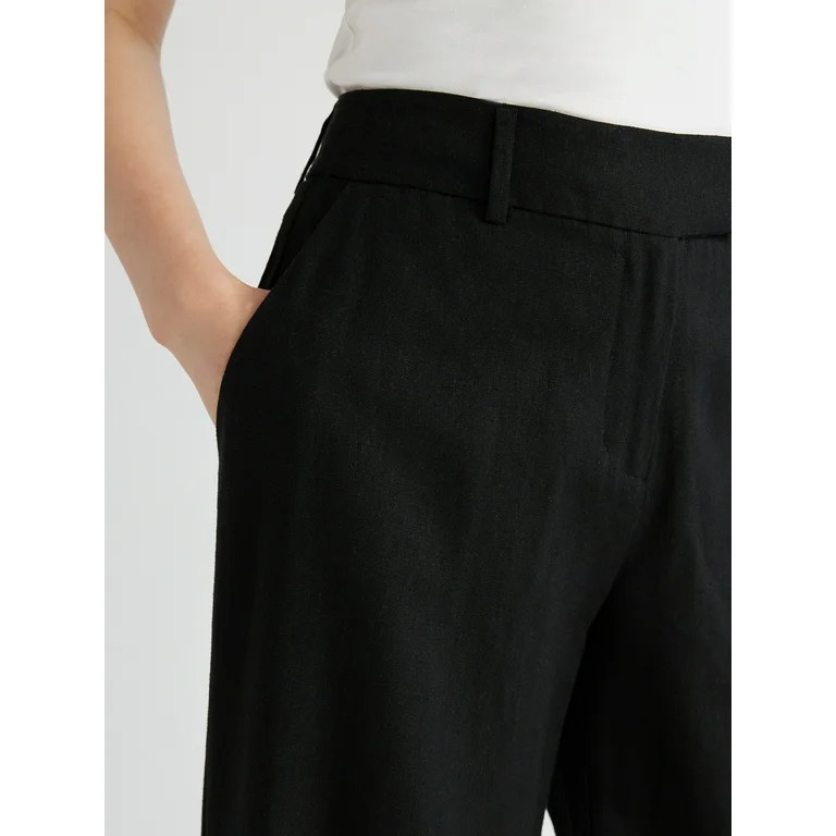 Scoop Women's Tailored Linen Blend Pants with Wide Leg, Sizes 0-18, 31.5’’ Inseam | Walmart (US)