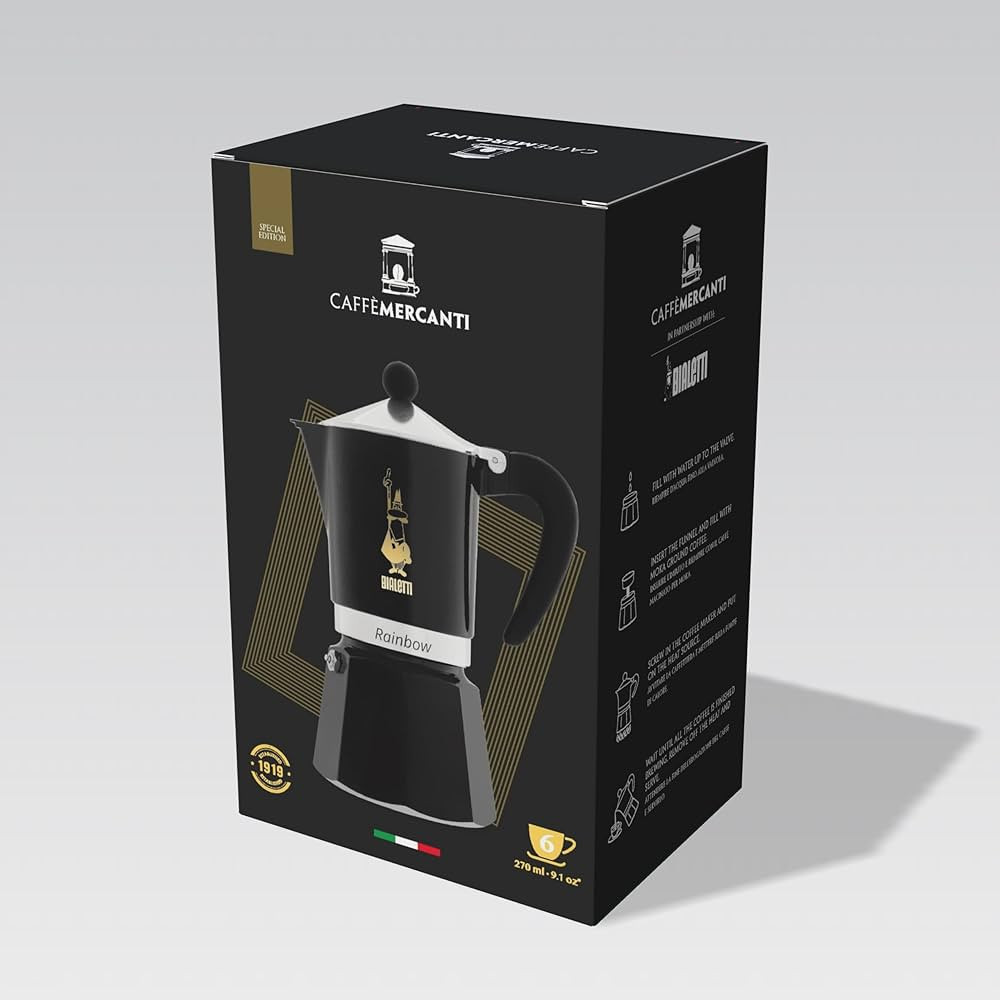 Bialetti Limited Edition Caffe Mercanti Black Oro 6 Cups - Italian Stovetop Moka Pot | Amazon (US)