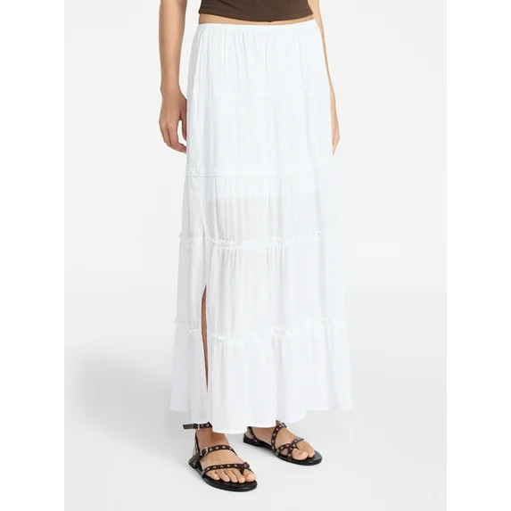 No Boundaries Lace Insert Tiered Maxi Skirt, Women's XXS-XXL | Walmart (US)