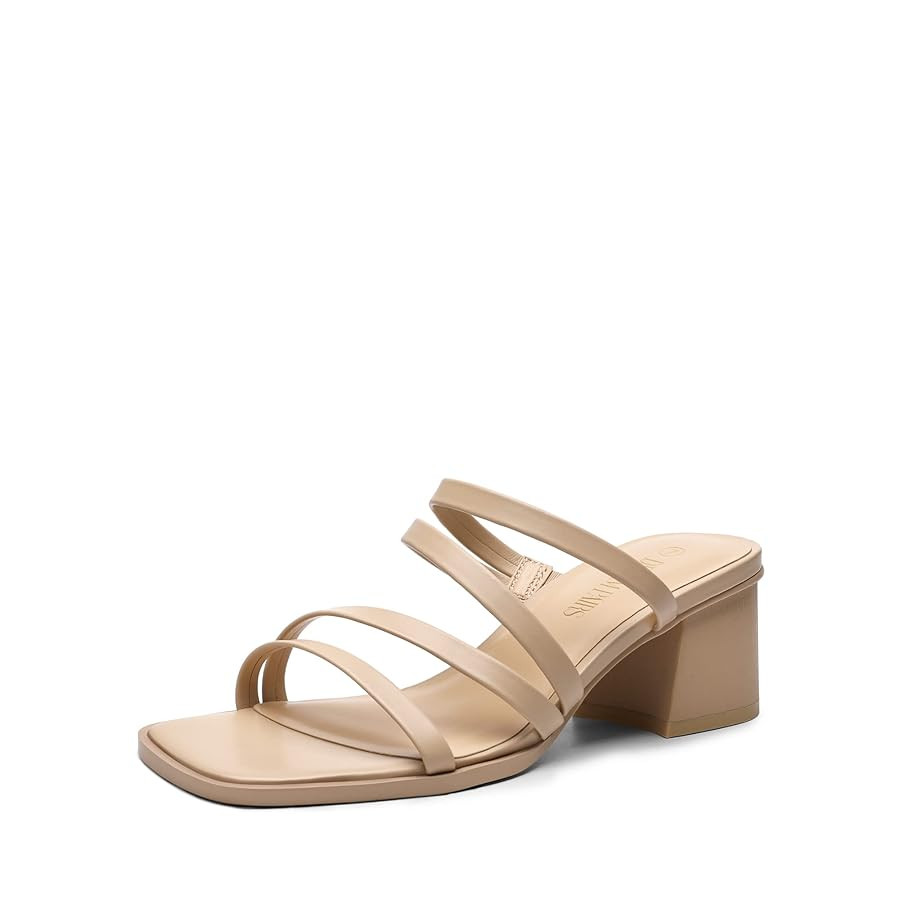 DREAM PAIRS Women's Strappy Heels Block Open Toe Low Heel Chunky Mules Sandals Dress Shoes | Amazon (US)